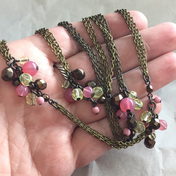 Anthropologie 36”Tri-Strand SemiPrecious Bunches of Gems on Brass/Gold NEW - Picture 3 of 8